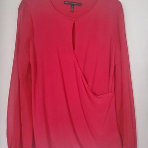 WHBM Red Blouse Sheer Sleeves Size S